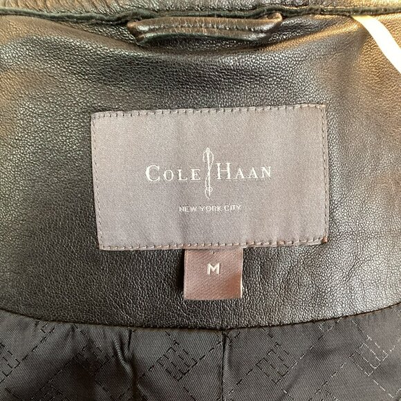 Cole Haan Genuine Lambskin Leather Quilted Zip Jacket Womens Medium Gold-Tone Ha - Picture 9 of 12